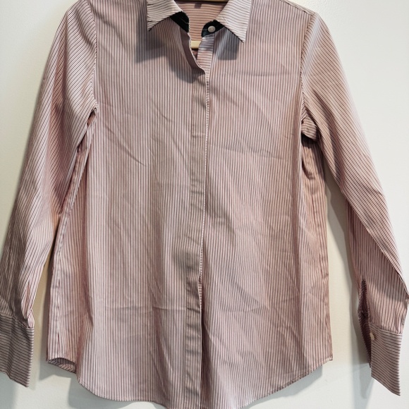 Lafayette 148 New York Pink Striped Button Down Shirt - Picture 3 of 10